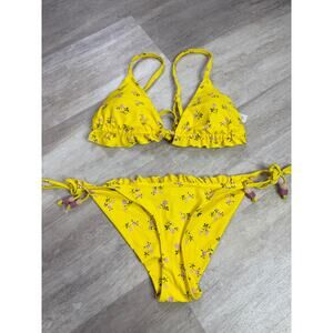 Aerie Yellow Ruffle Floral Bikini Set